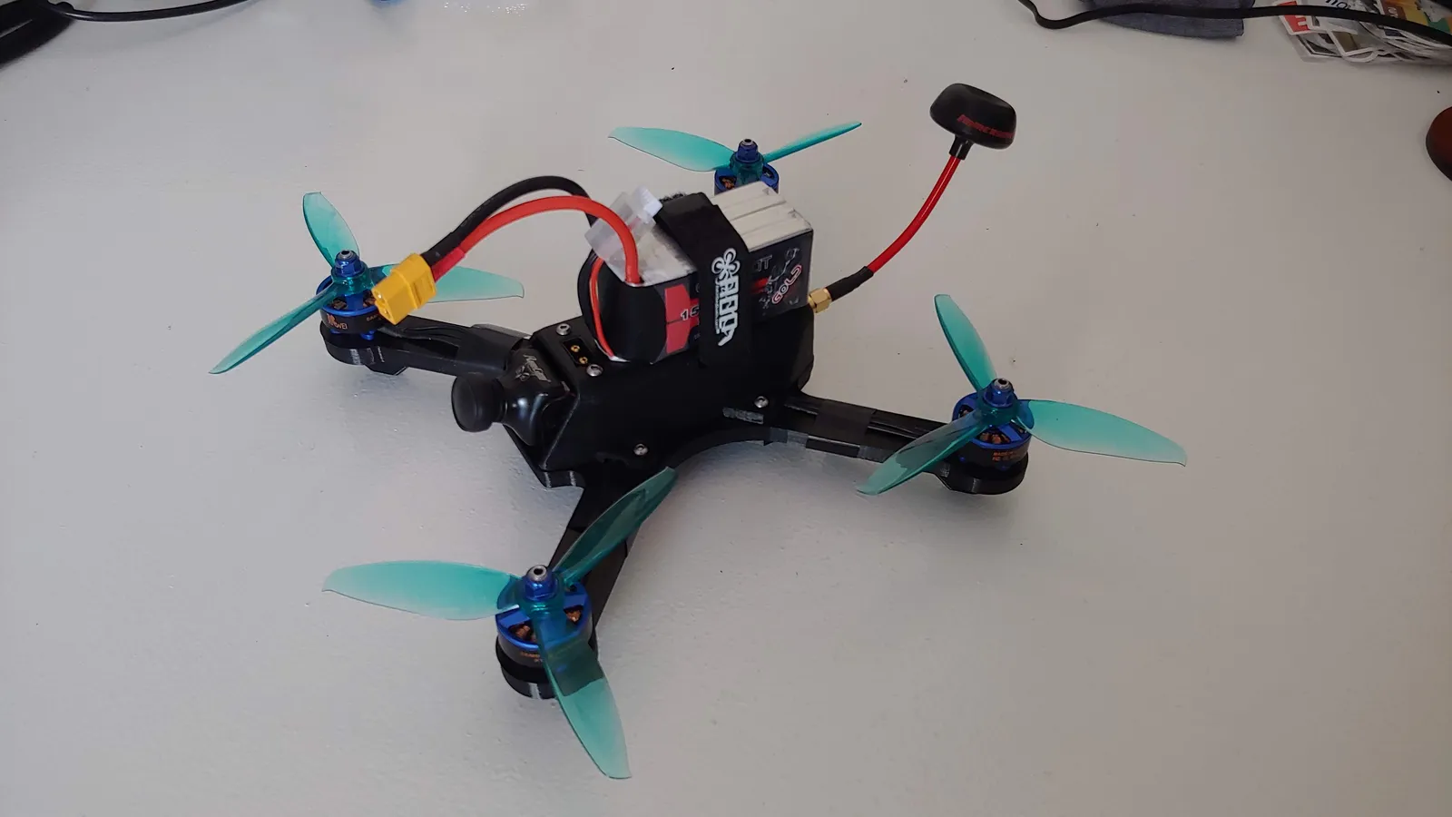 v1 fully assembled, with its 3D printed frame and enclosed electronics