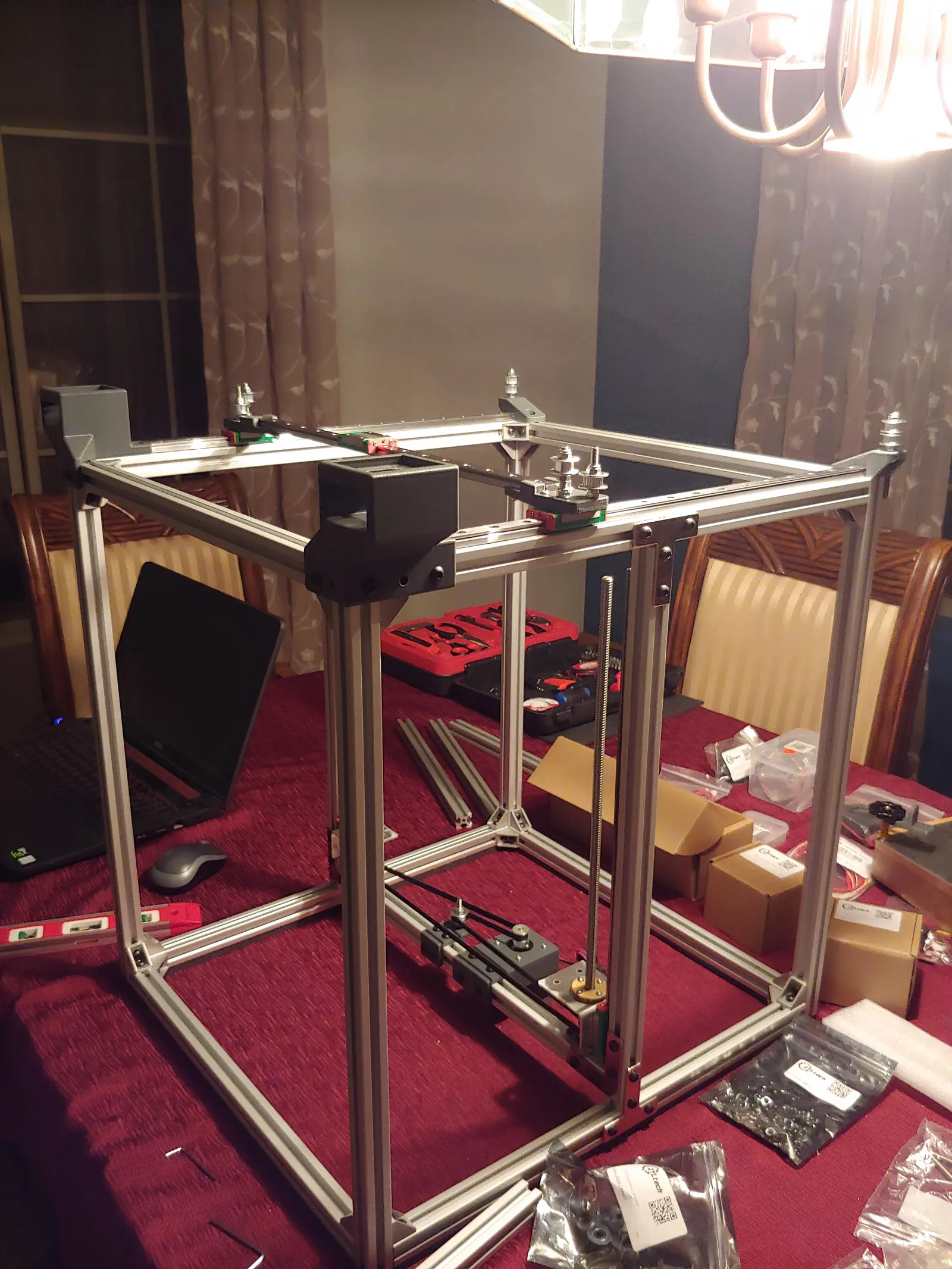 Getting the linear rails, coreXY pullies, and motor brackets mounted