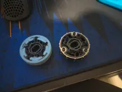 Thumbnail: A TPU / cast urethane wheel (left) for metal floors, and a cleated wheel (right) for wood floors