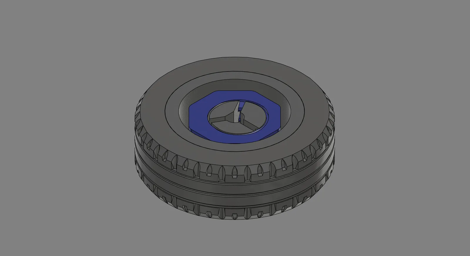 The robot uses Lego 43.2x14 tires with custom 3D printed collet hubs