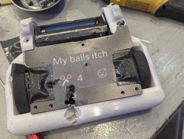 Damage to the back of spinny boiii after the fight with Z3phyr