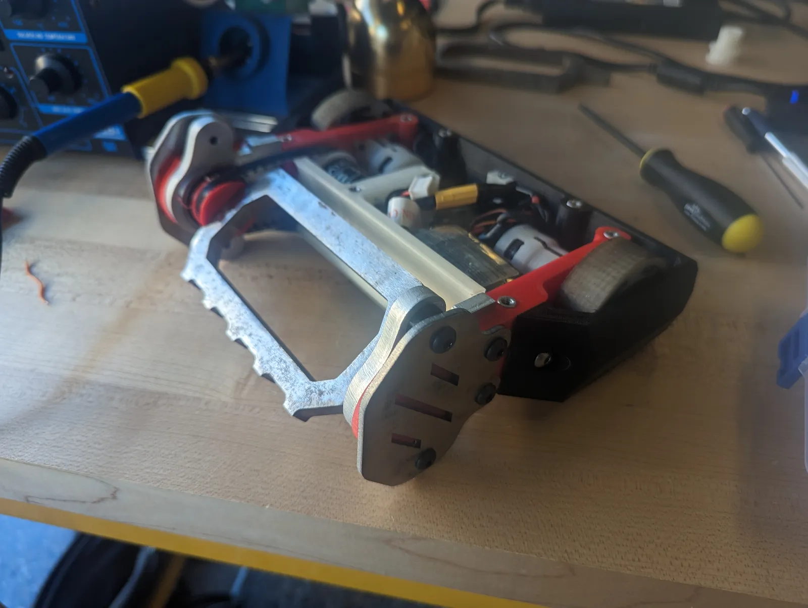 Version 2.1 with the titanium top plate removed, showing the internal components
